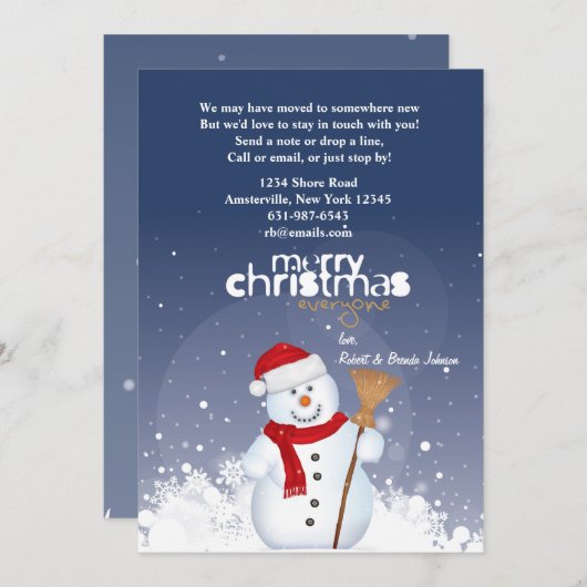 Happy Face Snowman Holiday Moving Ankündigung (Vorne/Hinten)