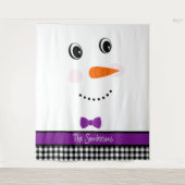 Happy Face Snowman mit lila Bowtie Tapestry Wandteppich (Vorderseite)