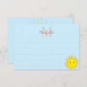 Happy Face Sunshine Lined Monogram Personalized Mitteilungskarte (Vorne/Hinten)