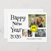 Happy Face Three Photos New Year Postkarte (Vorne/Hinten)