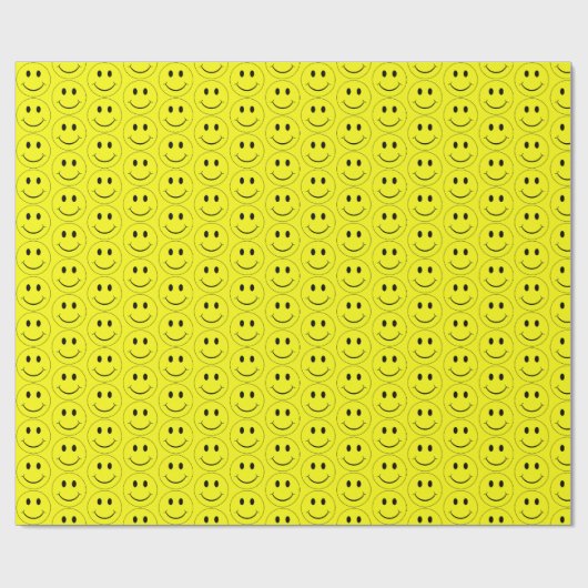 Happy Face Yellow Pattern Wrapping Paper Geschenkpapier (Flach)