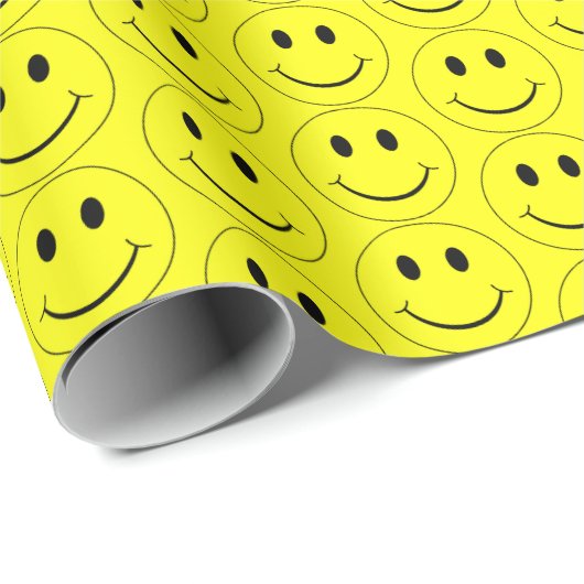 Happy Face Yellow Pattern Wrapping Paper Geschenkpapier (Rolleneckpunkt)