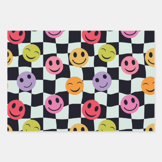 Happy Faces auf der schwarz-weißen Karton Geschenkpapier Set (Vorderseite 2)