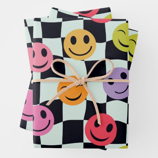 Happy Faces auf der schwarz-weißen Karton Geschenkpapier Set (Beispiel)