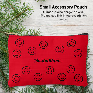 Happy Faces Black auf Red-SMALL Accessory Pouch Zubehörtasche