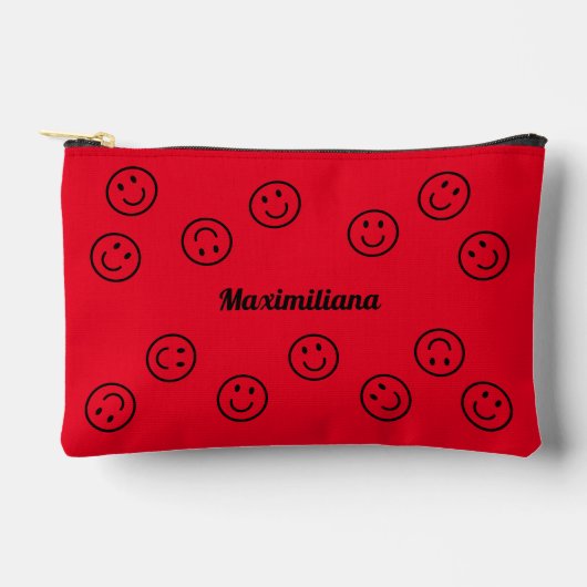 Happy Faces Black auf Red-SMALL Accessory Pouch Zubehörtasche (Vorderseite)