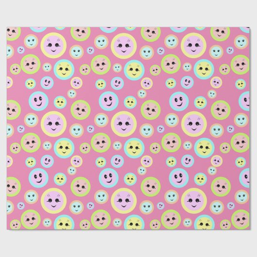 Happy faces in pastel - fun and cute  geschenkpapier (Flach)