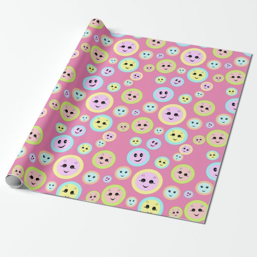 Happy faces in pastel - fun and cute geschenkpapier (Ungerollt)