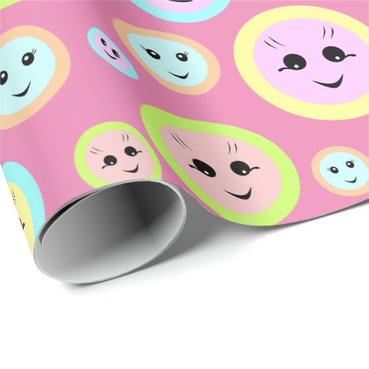 Happy faces in pastel - fun and cute  geschenkpapier (Rolleneckpunkt)