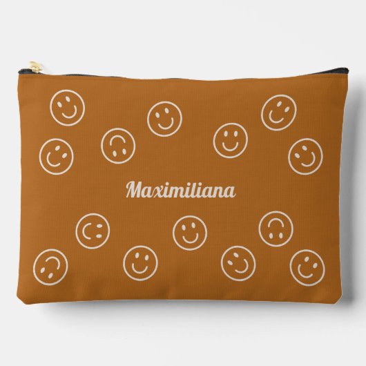 Happy Faces on Boho Brown - LARGE Accessory Pouch Zubehörtasche (Vorderseite)