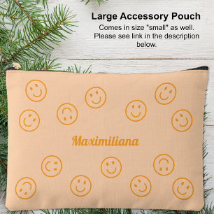 Happy Faces Orange auf Peach- LARGE Accessory Pouc Zubehörtasche