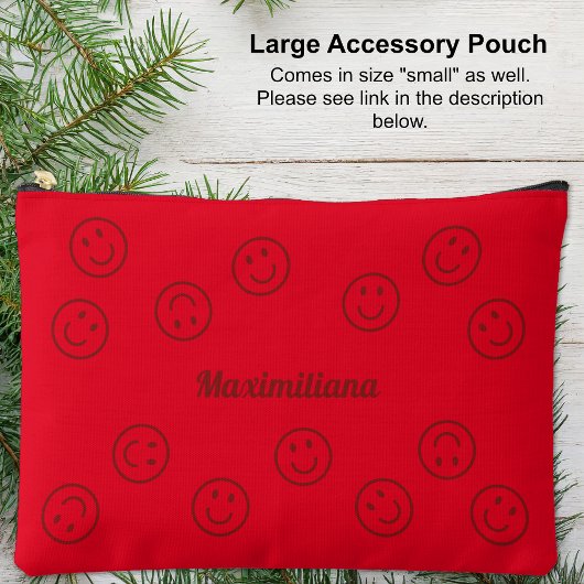 Happy Faces Red on LightRed - LARGE Accessory Pouc Zubehörtasche
