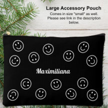 Happy Faces White auf Schwarz - LARGE Accessory Po