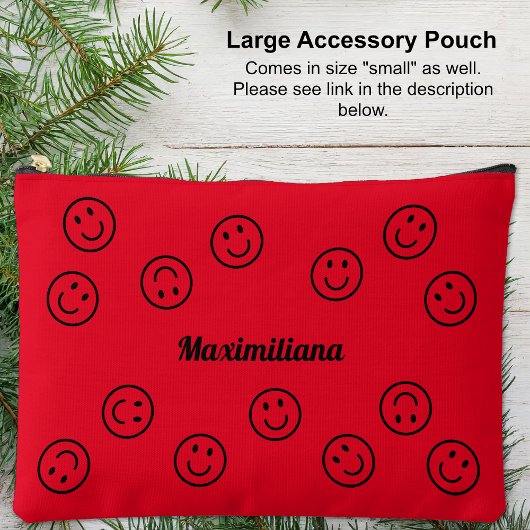 Happy Facy Black auf Red- LARGE Accessory Pouch Zubehörtasche