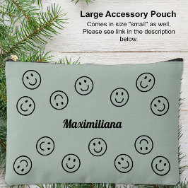 Happy Facy Black on Green - LARGE Accessory Pouch Zubehörtasche