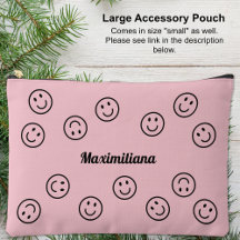 Happy Facy Black on Pink - LARGE Accessory Pouch