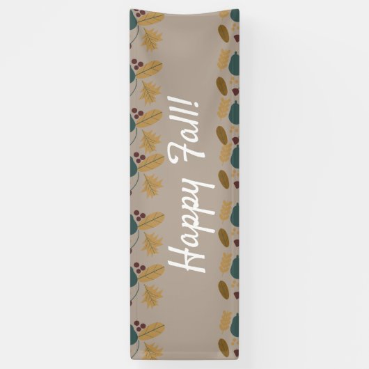 Happy Fall Brown Greenery Leaf Border Banner (Vertikal)