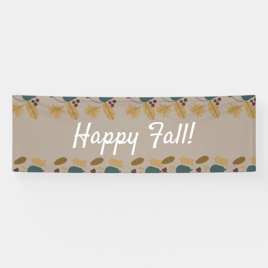Happy Fall Brown Greenery Leaf Border Banner (Horizontal)