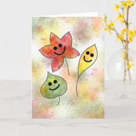 Happy Fall Card with Smiling Autumn Leaves         Karte