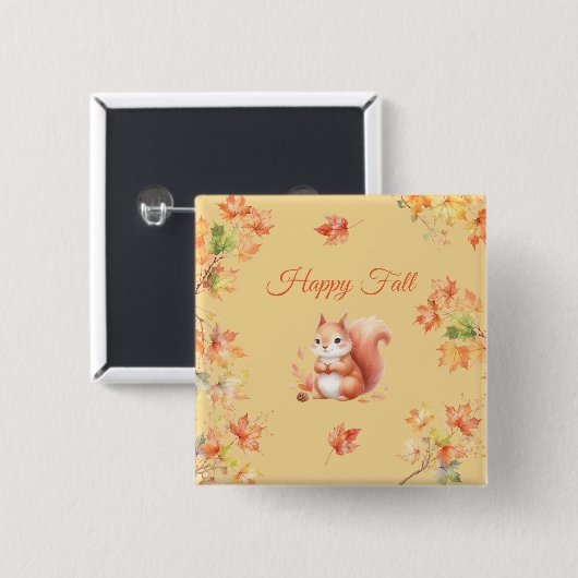 Happy Fall Eichhörnchen in Blätter Button (Vorne & Hinten)