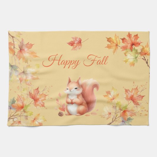 Happy Fall Eichhörnchen in Blätter Geschirrtuch (Horizontal)