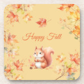 Happy Fall Eichhörnchen in Blätter Getränkeuntersetzer (Vorderseite)