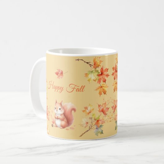Happy Fall Eichhörnchen in Blätter Kaffeetasse (Vorderseite Links)