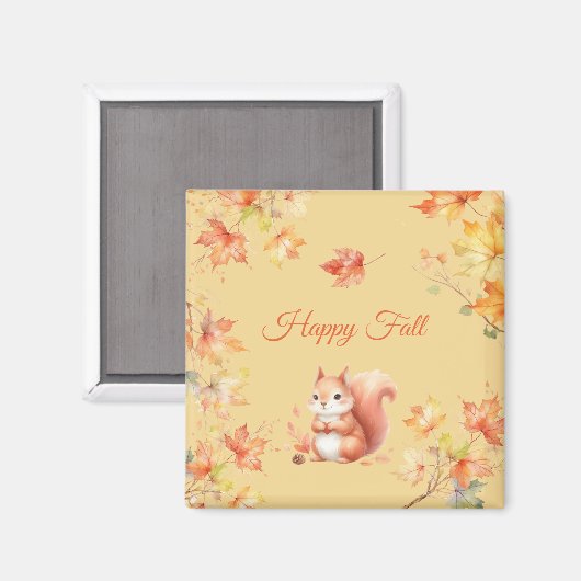 Happy Fall Eichhörnchen in Blätter Magnet (Vorderseite/Rückseite)