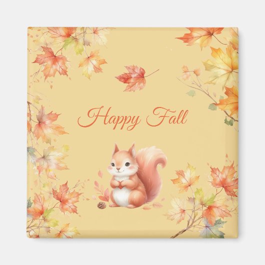 Happy Fall Eichhörnchen in Blätter Magnet (Vorne)