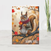 Happy Fall Eichhörnchen mit einem Ahornleaf Karte (Vorderseite)