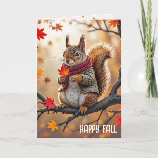 Happy Fall Eichhörnchen mit einem Ahornleaf Karte (Vorderseite)