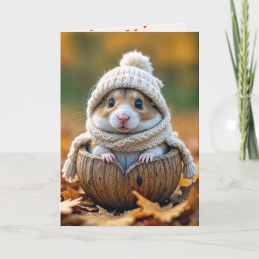 Happy Fall Hamster in einem Walnuss Karte (Vorderseite)
