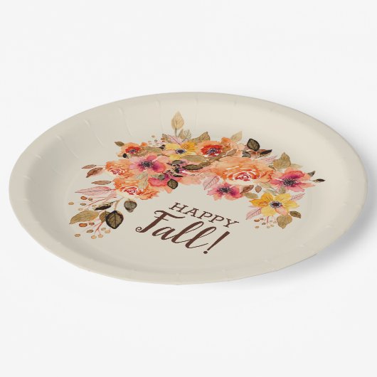 Happy Fall Herbst floraler Swag Pappteller (Schrägansicht)