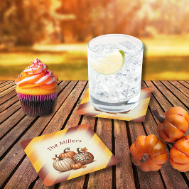 Happy Fall Herbst Strip Muster personalisiert Rechteckiger Pappuntersetzer