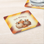 Happy Fall Herbst Strip Muster personalisiert Rechteckiger Pappuntersetzer (angewinkelt)