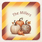 Happy Fall Herbst Strip Muster personalisiert Rechteckiger Pappuntersetzer (Vorderseite)