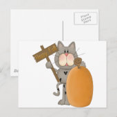 Happy Fall Katze mit Kürbis Postkarte (Vorne/Hinten)