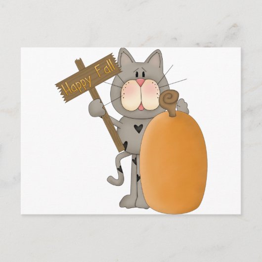 Happy Fall Katze mit Kürbis Postkarte (Vorderseite)
