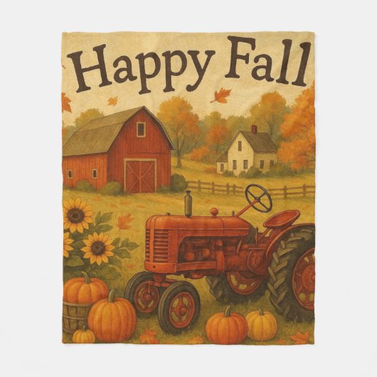 Happy Fall klassische Traktor und Bauernhof Fleecedecke (Vorderseite)