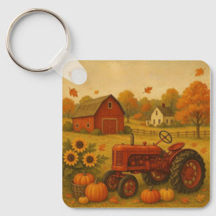 Happy Fall klassische Traktor und Bauernhof Schlüsselanhänger