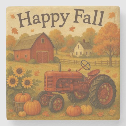 Happy Fall klassische Traktor und Bauernhof Steinuntersetzer (Vorderseite)