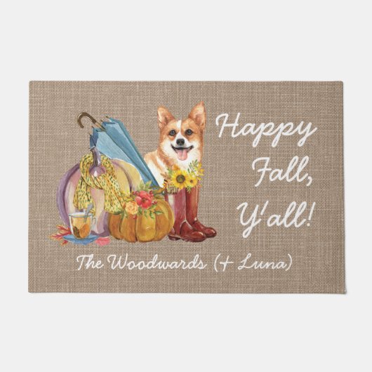 Happy Fall Niedlich Corgi Hund Personalisierte Was Fußmatte (Vorderseite)