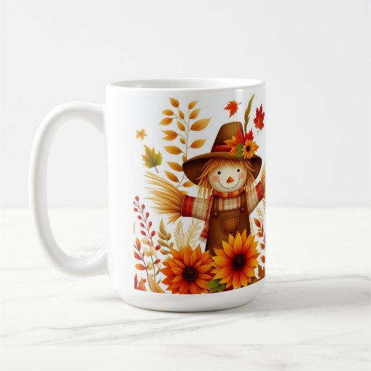 Happy Fall Niedlich Scarecrow und Herbstblätter Kaffeetasse (Links)