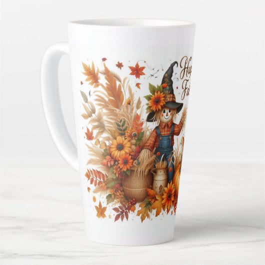 Happy Fall Niedlich Scarecrow und Herbstblätter Milchtasse (Linke Ecke)