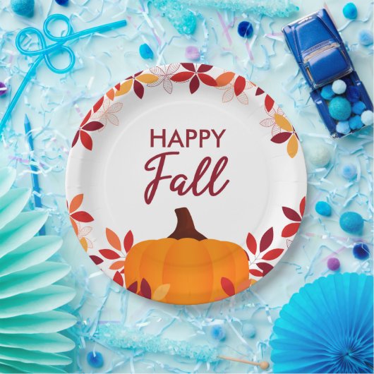 Happy Fall Niedliche Blätter Pumpkin Rahmen Pappteller (Party)