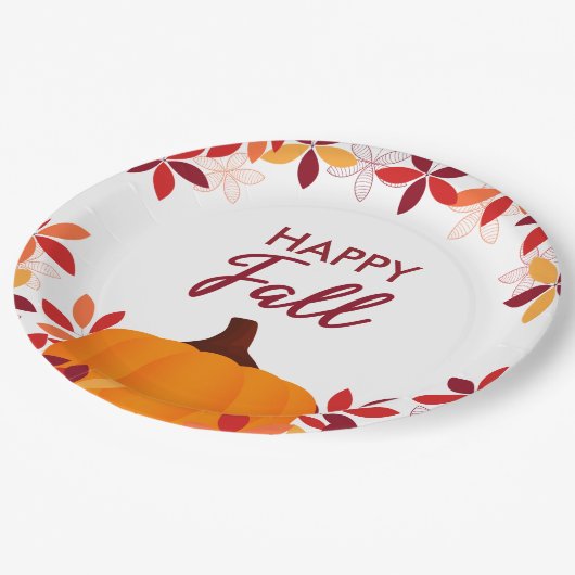 Happy Fall Niedliche Blätter Pumpkin Rahmen Pappteller (Schrägansicht)