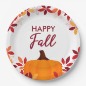 Happy Fall Niedliche Blätter Pumpkin Rahmen Pappteller (Vorderseite)