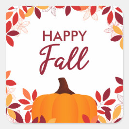 Happy Fall Niedliche Blätter Pumpkin Rahmen Quadratischer Aufkleber