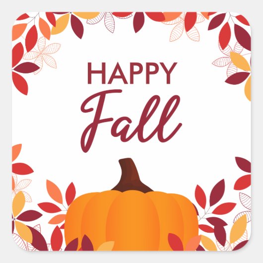 Happy Fall Niedliche Blätter Pumpkin Rahmen Quadratischer Aufkleber (Vorderseite)