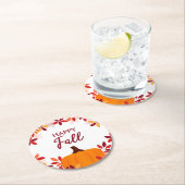 Happy Fall Niedliche Blätter Pumpkin Rahmen Runder Pappuntersetzer (Vor Ort)